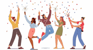 cinq personnes qui célèbre une victoire