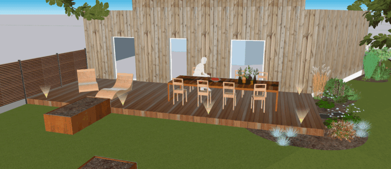 Terrasse bois avec spot encastré pour lumière d'appoint douce