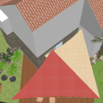 Projet 3D double voile ombrage couleur brique et beige en harmonie avec la maison