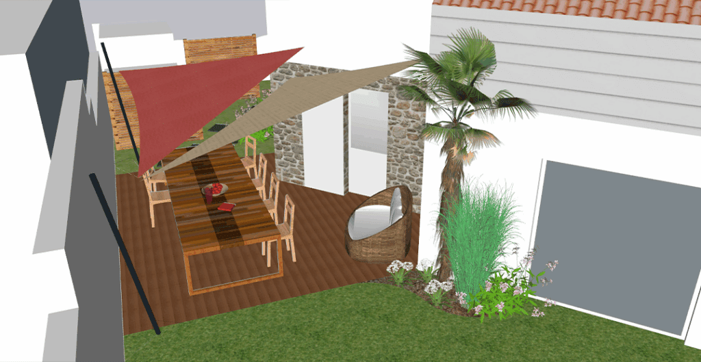double voile ombrage avec terrasse bois