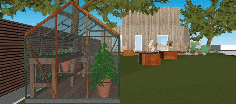 visuel 3D projet de serre et de potager en bac