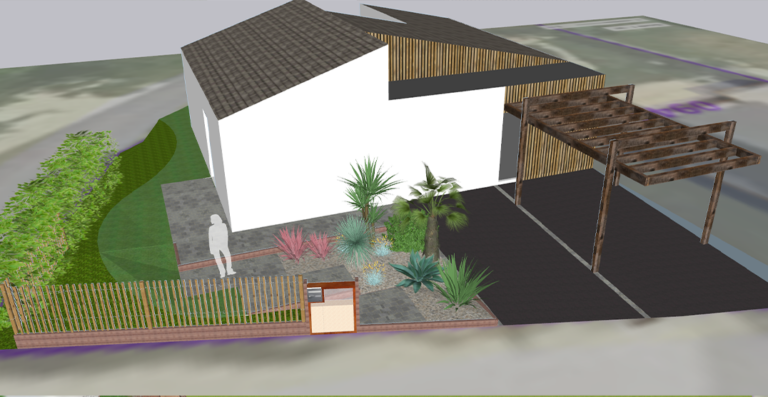 carport en bois et entrée pavée