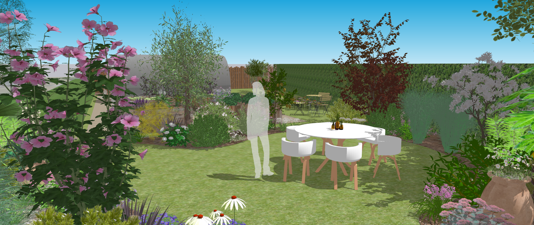 jardin potager et décoratif fleuries + gazon