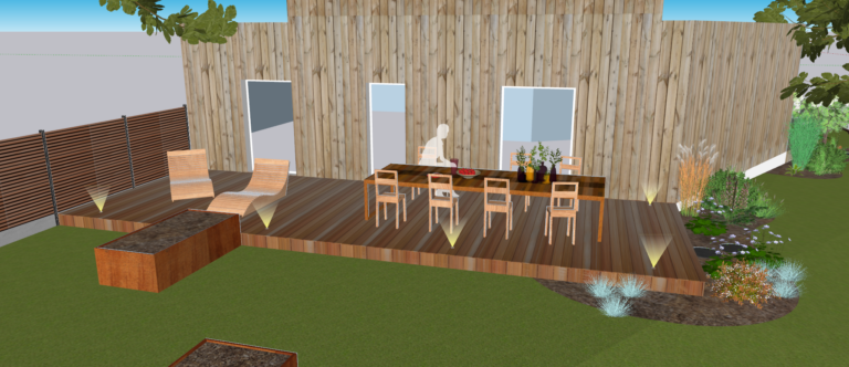 Projet 3D terrasse bois + spot éclairage led