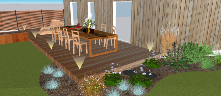 Projet 3D terrasse bois + spot éclairage led